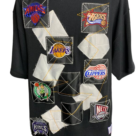 Vintage OUNK NBA Embroidered Shirt XL Black Crewneck Heavy Knit Lakers Clippers - Picture 3 of 8
